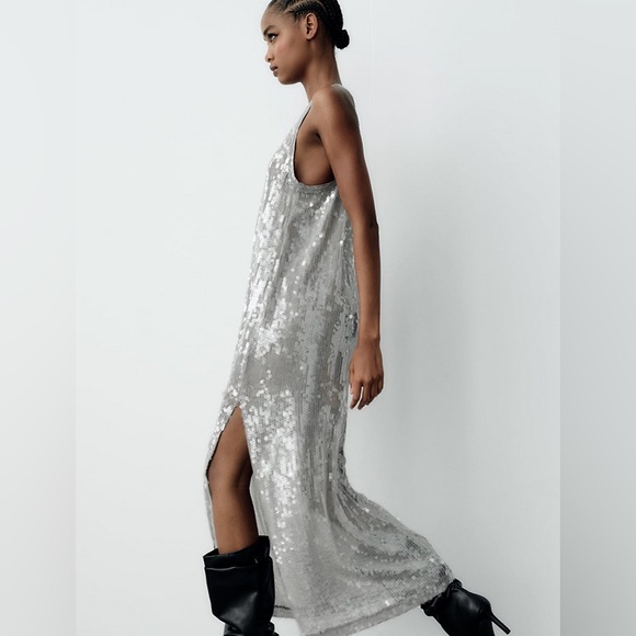 ZARA ~ SEQUIN DRESS SILVER - Picture 3 of 9